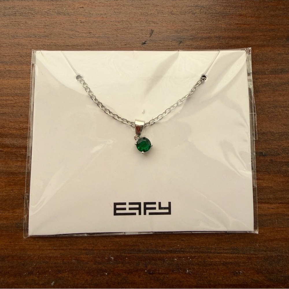 Effy Emerald Green Stone Pendant on 18" Silver Chain Necklace - Picture 2 of 4
